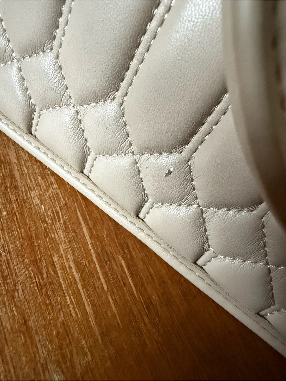 Steve Madden Quilted Cream Satchel with Silver Chain Handles